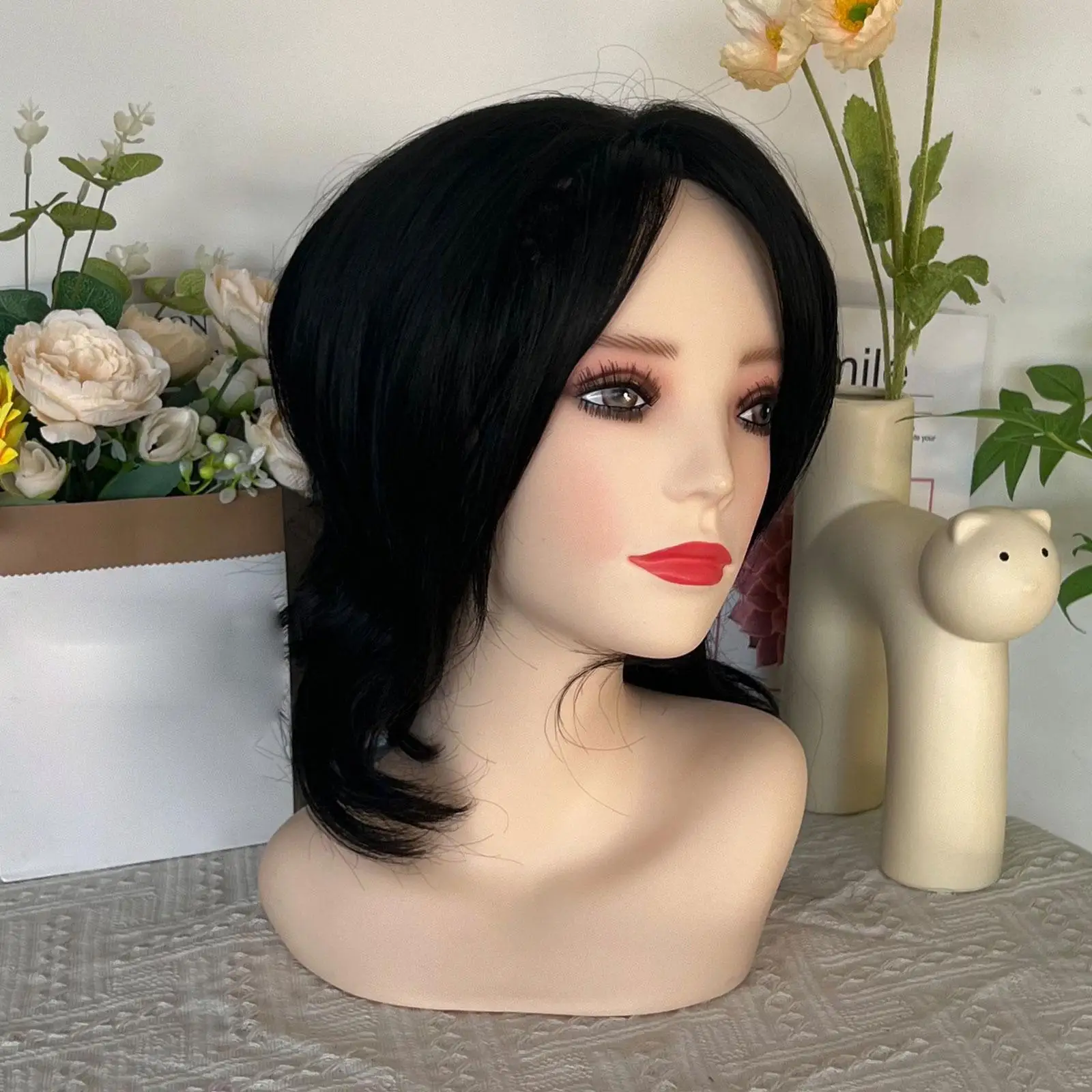 

Female Mannequin Head with Shoulder,Display Manikin Head,Realistic Makeup Beauty Accessories,Wig Stand PVC Model for Necklace