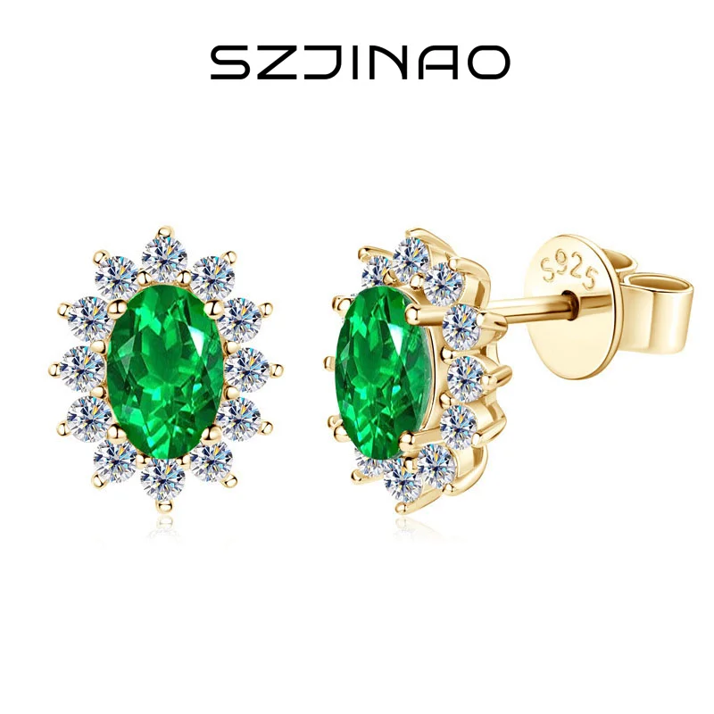 Snowflake Emerald Earrings Princess Diana's Same Style S925 Sterling Silver Vintage for Women Party Engagement Luxury Jewelry