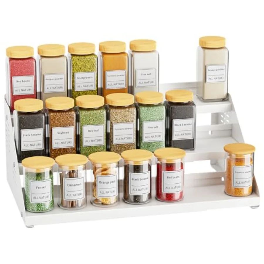 

Spice Rack, Spice Organization for Cabinet - Expandable Width, 3 Tiered Spice Rack Organizer for Cabinet - Adjustable Height, S