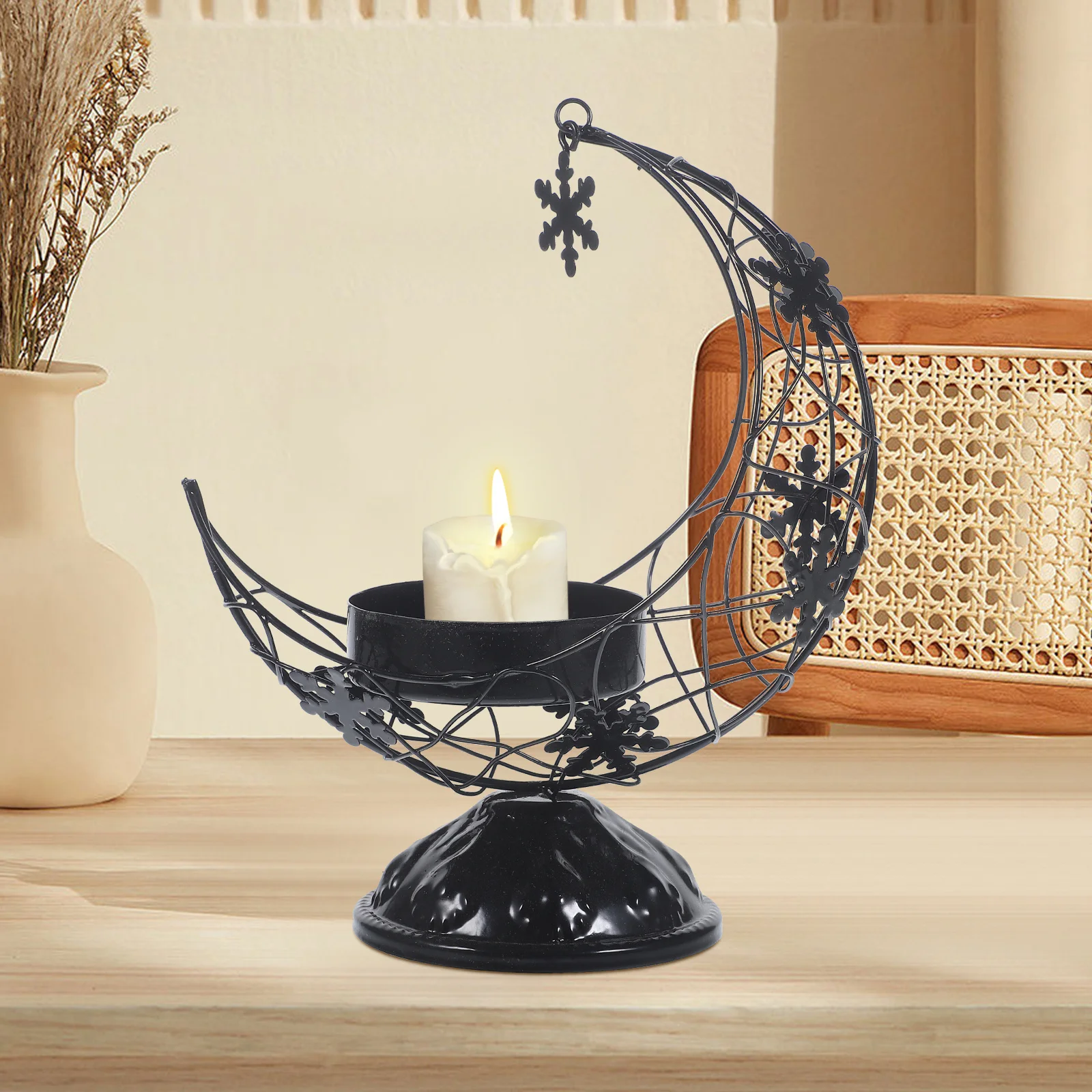 

Metal Moon Holder Hollow-Out Design Decorative Stand for Table Desktop Home Decor Iron Candlestick Holder