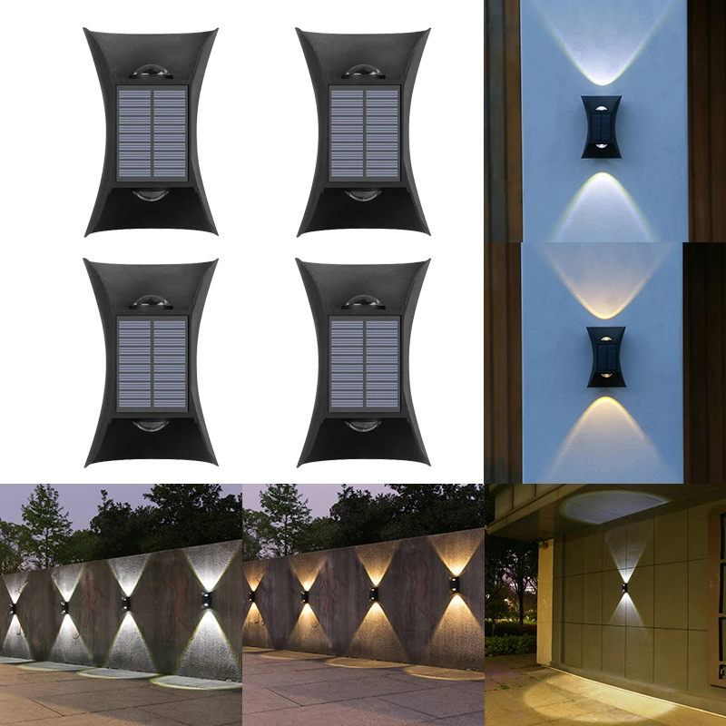 

4 Packs Solar-Powered LED Wall Lamp Up and Down Lighting Outdoor Waterproof Solar Wall Washer Lights for Fence Garden Landscape