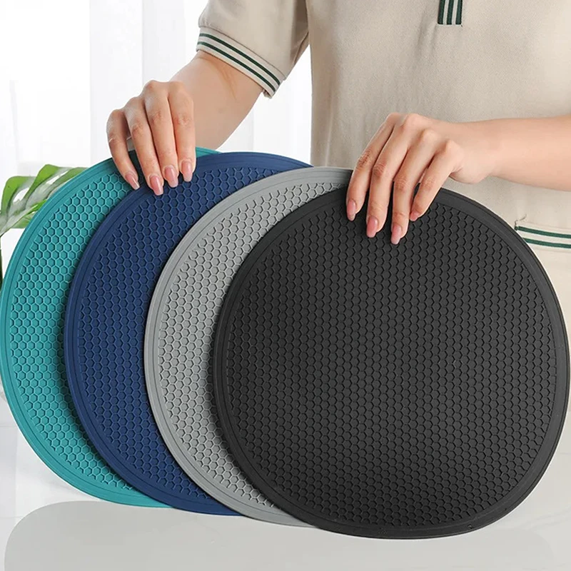 【F】Large Silicone Mat Coaster Heat Resistant Placemat Honeycomb Nonslip Pot Holder Table Mat Round Cup Mat Kitchen Accessories