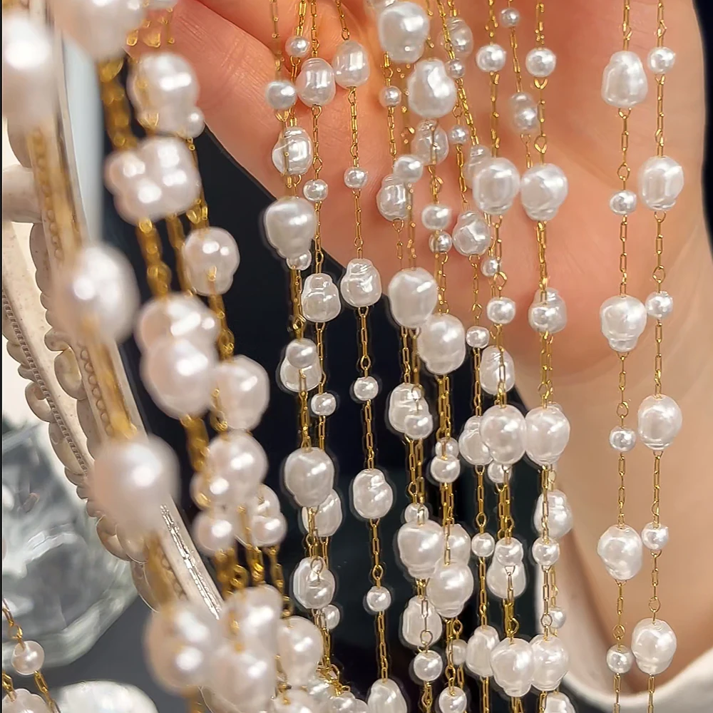 1Meter 0.5Meter Stainless Steel Irregular Imitation Pearl Bead Chain for DIY Bracelet Necklace Tassel Jewelry Making Accessories image 5