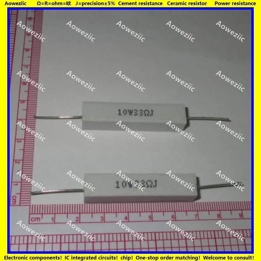 10 buah RX27 resistor semen Horizontal 10W 33 ohm 33 R 33 RJ 10W33RJ 10W33ohm resistansi keramik presisi 5% daya tahan