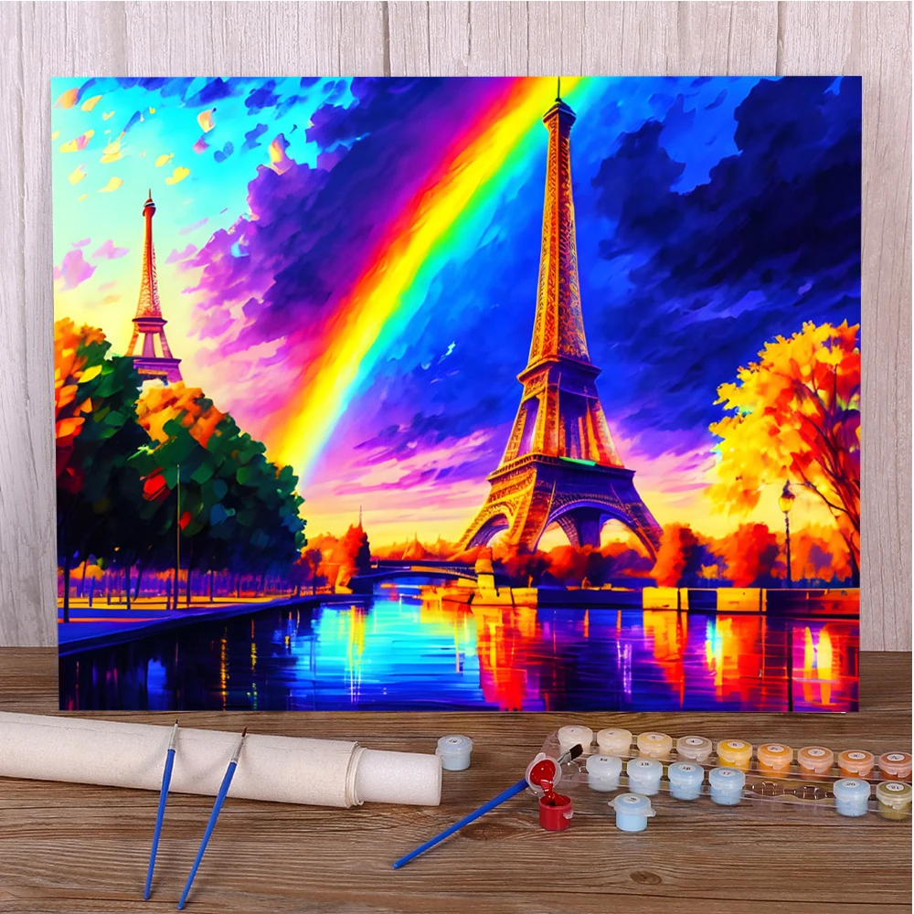 Landscape Eiffel Tower Paint By Numbers Package Oil Paints 50*70 Boards By Numbers Wall Paintings For Children For Drawing