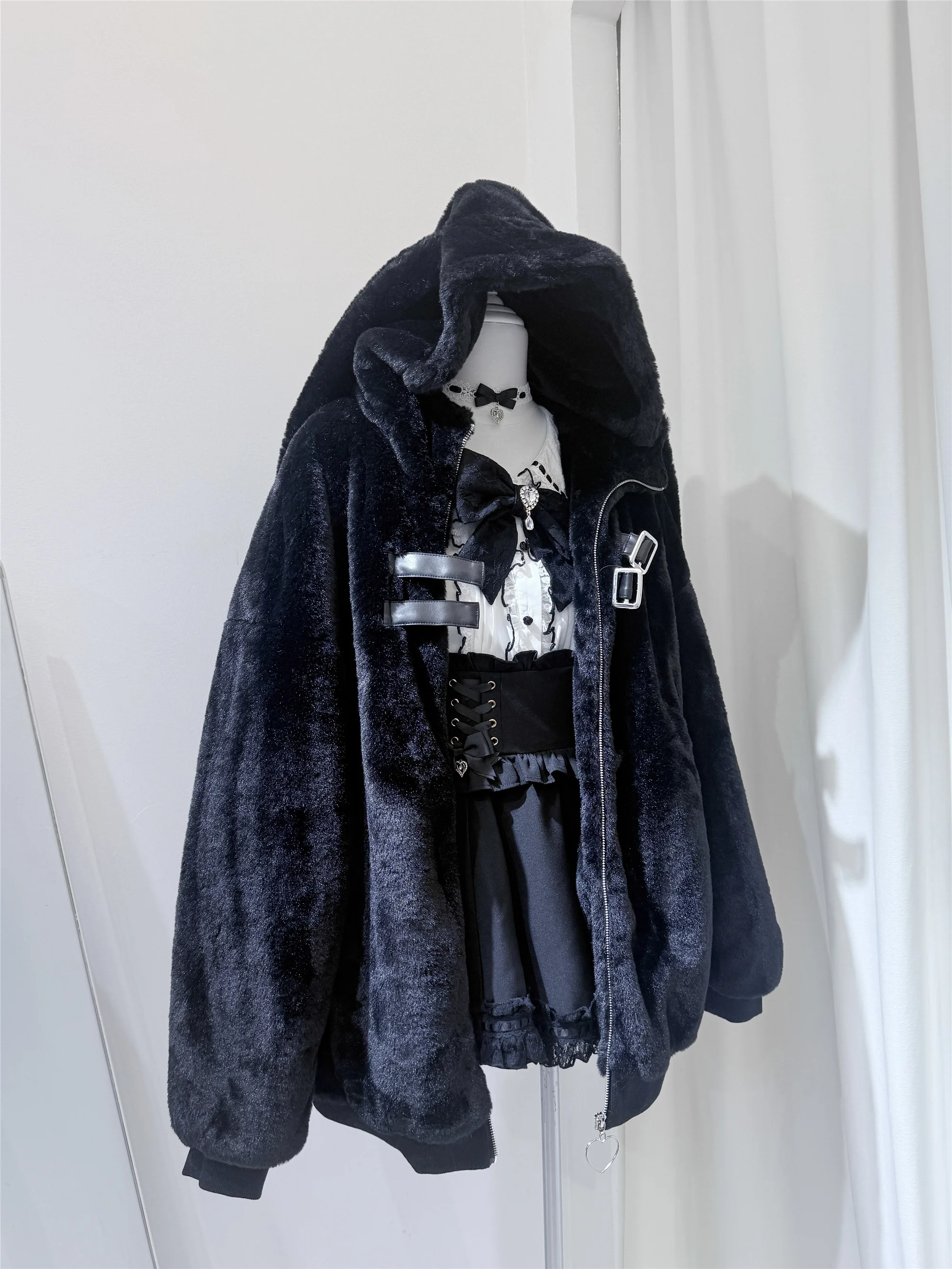 2025 الشتاء الأصلي اليابانية لوليتا معطف فروي أرنب الأذن مقنعين سستة بولي Buckle مشبك فضفاض تنوعا سميكة أفخم سترة للنساء #6