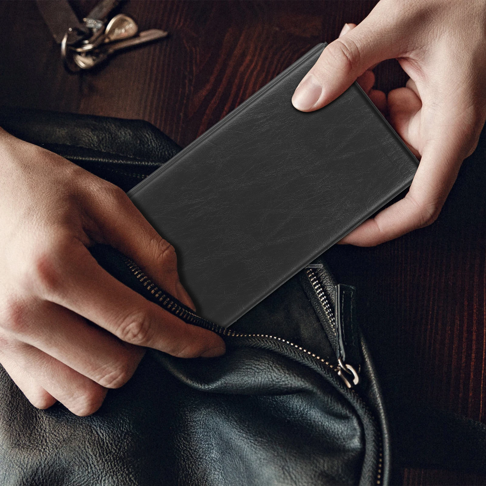 

Business Card Holder Case for Men 300 Cards Large Capacity PU Material Compact Design Easy Storage Solution Black Color