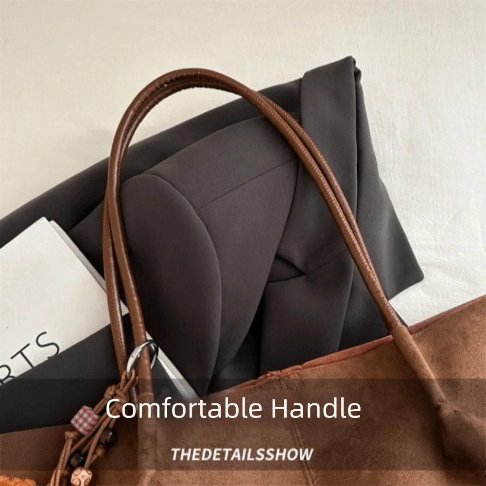 Fashionable Suede Shoulder Bag Large Capacity Solid Color Shopper Handbag Comfortable Lightweight Underarm Bag Women