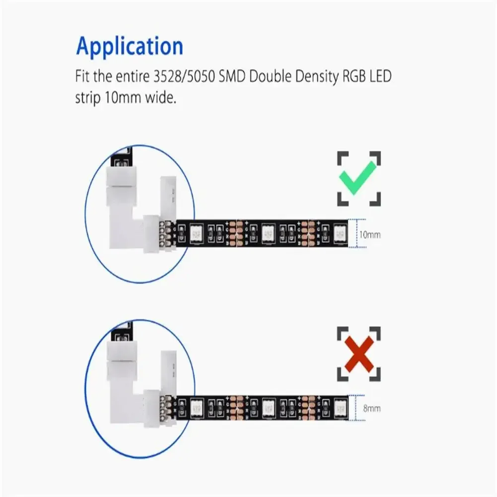 LEDストリップライト,l字型,耐火素材,PCbアダプター,10x10mm, 4ピン,5050, 3528