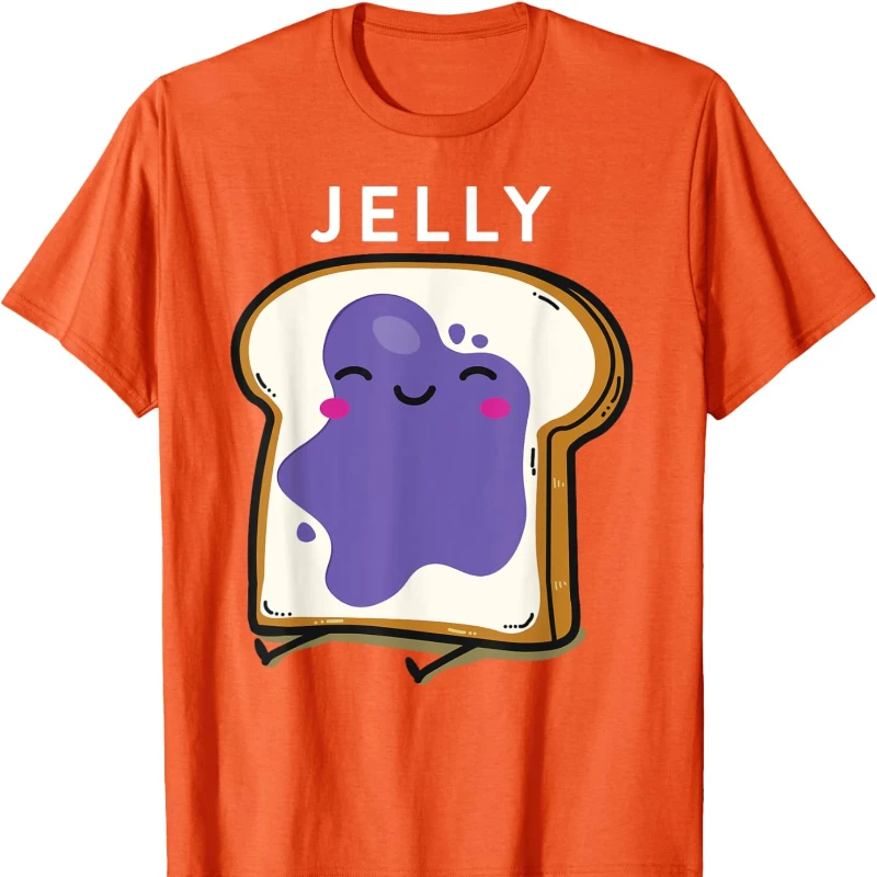 Peanut Butter & Jelly Matching Couple Shirts Funny Outfits Cotton T-Shirt Novelty Trending Creative Unisex Neck Short Casual Tee