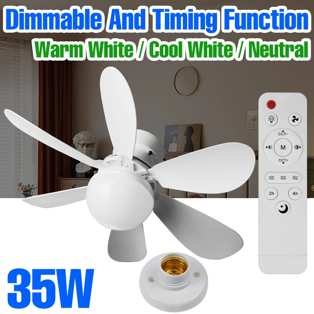 35W LED Ceiling Fan Lamp E27/E26 Recessed Light Bulbs With Remote Control Dimmable Bedroom Living Room Home 4/6Blades Silent Fan