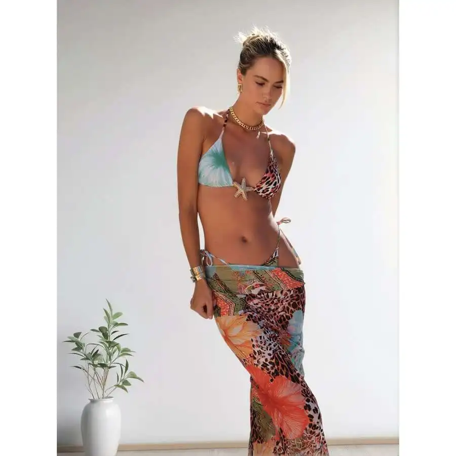 Womens Chiffon Halter Tie Backless Swimsuit Cover Up Floral Print Beach Dress Summer Vacation
