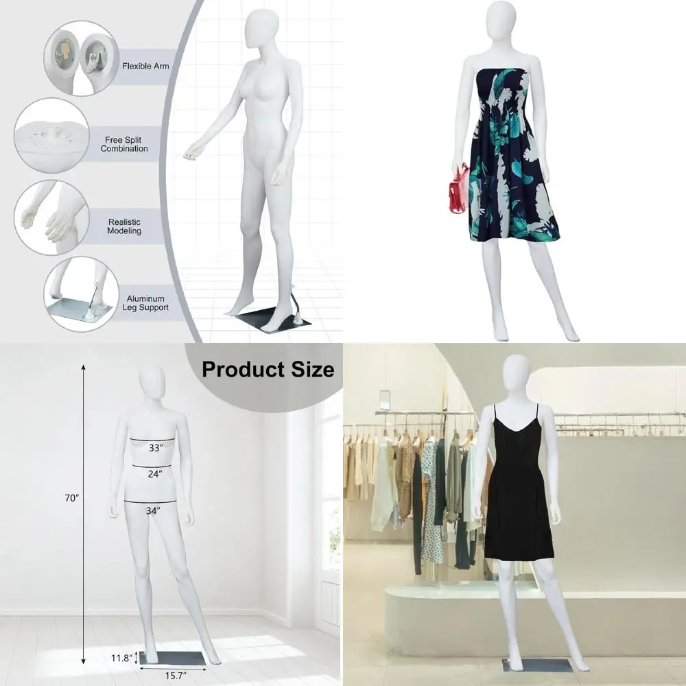 

70 Full Body Female Mannequin with Adjustable Stand for Clothing Displays, White