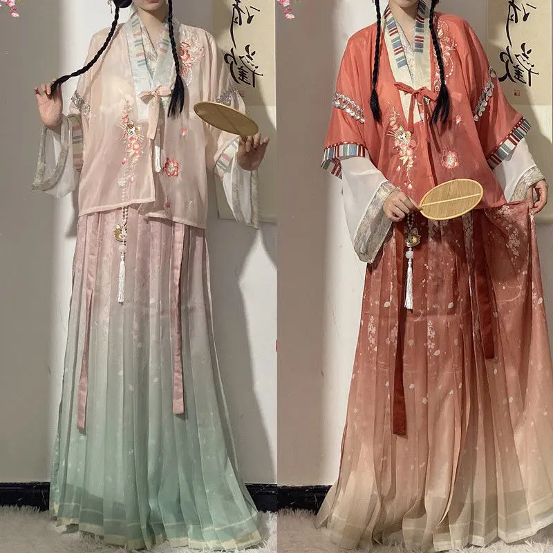 Sukienka Hanfu Vintage Song Dynasty zestaw kobiet elegancki kwiatowy Print Princess Cosplay parkiet suknie kobiece słodka wróżka sukienka