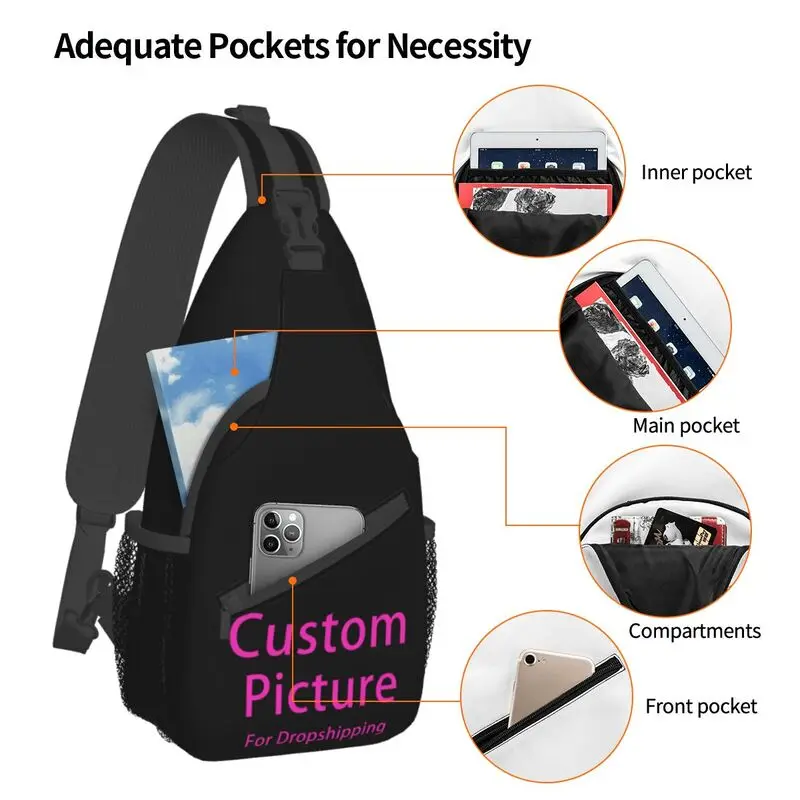 Casual Personalized Custom Photo Logo Crossbody Sling Backpack Men Customized DIY Print Shoulder Chest Bag for Travel Cycling