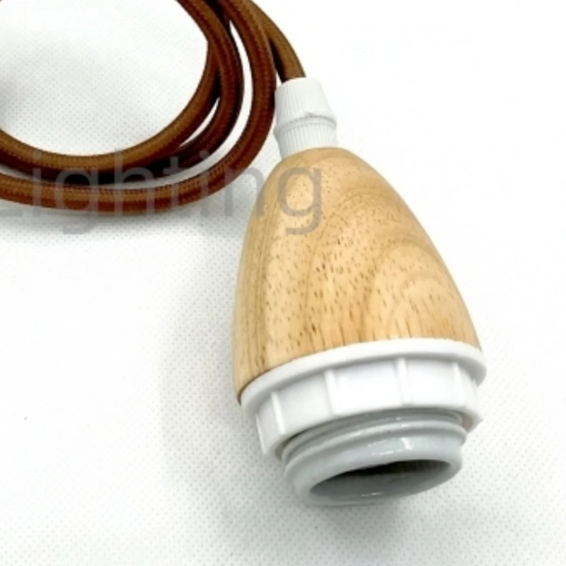 Cafe Wooden Chandelier E27 Lamp Base Solid Wood Pendant Light Walnut Wood Pendant Lamp Braided Wire with E27 Ceramic Lamp Holder