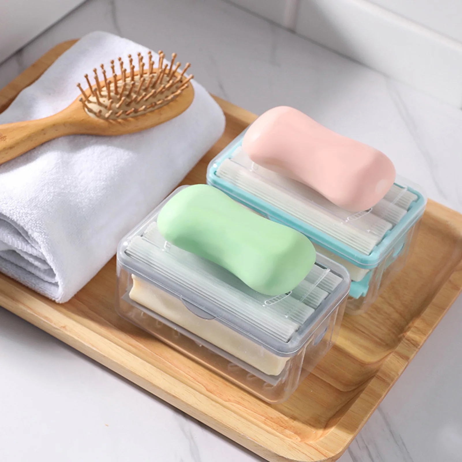 Transparent Laundry Soaps Box With Lid Reusable Soaps Draining Storage Box For Shower Room
