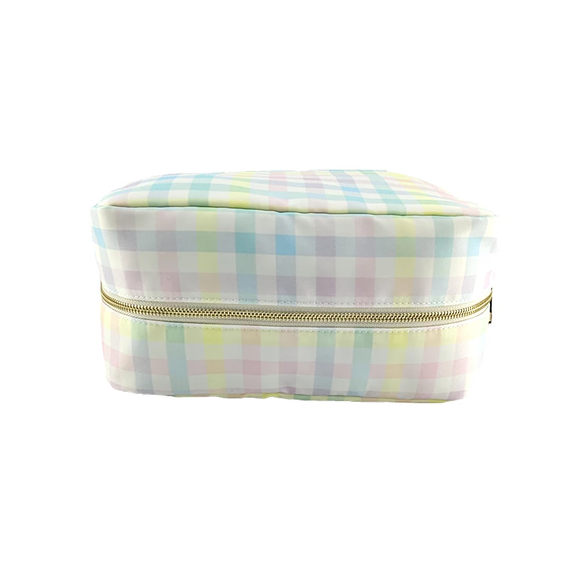 2024 New Rainbow Plaid Make Up Pouch Bag Cute Nylon Travel Cosmetic Bag for Women Waterproof Toiletry Bag