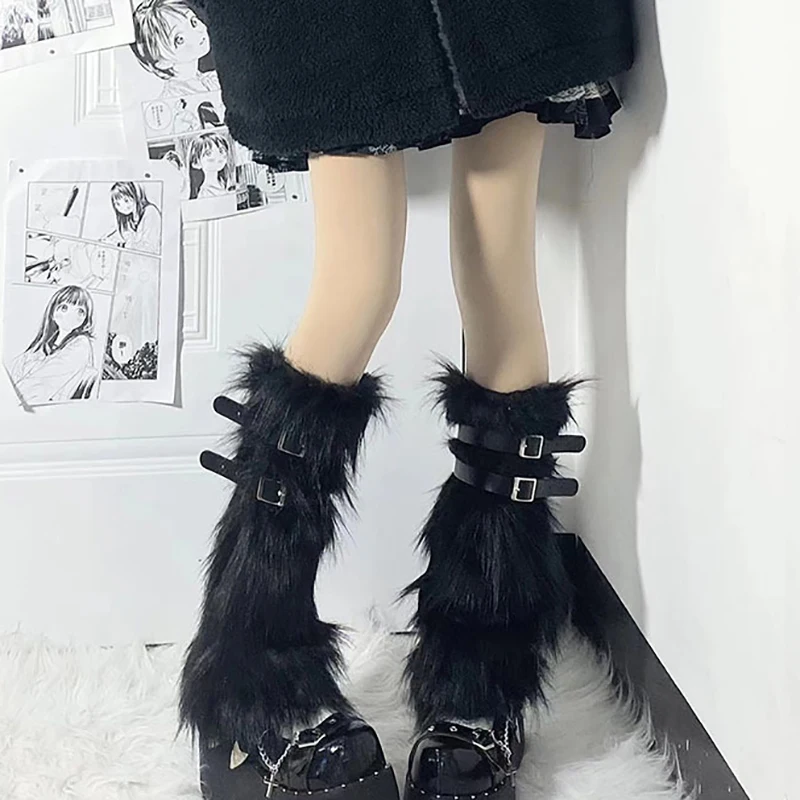 New Soft White Fluffy Leg Warmer Women Girls Winter Warm Faux Fur Stockings Long Socks Legging Foot Boot Covers Thick Calf Socks