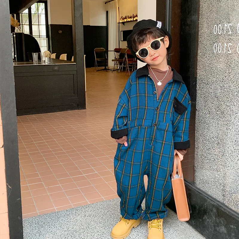 

Детская одежда, модный цельный комбинезон для мальчиков, детский клетчатый комбинезон в Корейском стиле с длинным рукавом, комбинезон, детская одежда, комбинезоны