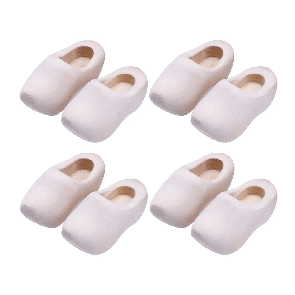 4 pares de zuecos zapatos de madera en blanco Klompen para Mini adorno de casa decoración en miniatura modelo DIY artesanía suministro niño