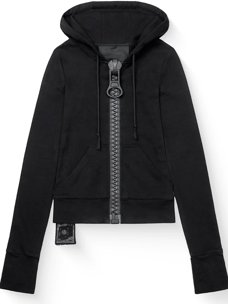 Y2K Large Zipper Color-Block Slimming Hoodie Casual Solid Color INS Street Trend Top Wholesale Personalized