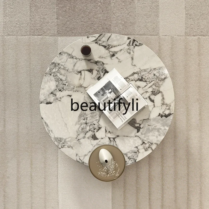 

A48 Modern simple light luxury natural marble coffee table, living room small apartment household round tea table
