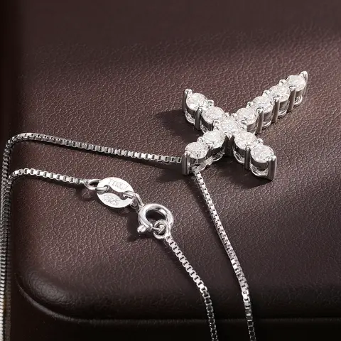 KNOBSPIN D VVS1 Moissanite Cross Pendant Necklace Original s925 Sliver Box Chain Plated 18k White Gold Fine Necklaces for Women 12 best sales remap gold - №10