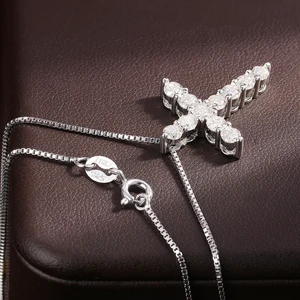 Knobspin-D VVS1 Moissanite Cruz Anhänger Halskette für Frauen, Original S925-Splitterbox-Kette, gebadet 18k Weißgold feines Halsketten 10 Hauptverkaufshalskette Weiß Gold 18K - №9