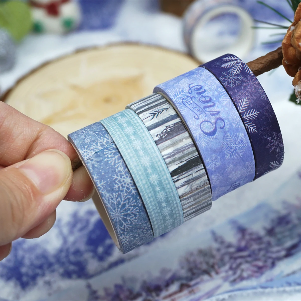 18 لفة/صندوق، شريط واشي لمشهد الثلج لعيد الميلاد، مناسب لمذكرات DIY، تزيين صندوق الهدايا، هدية عيد الميلاد للأصدقاء