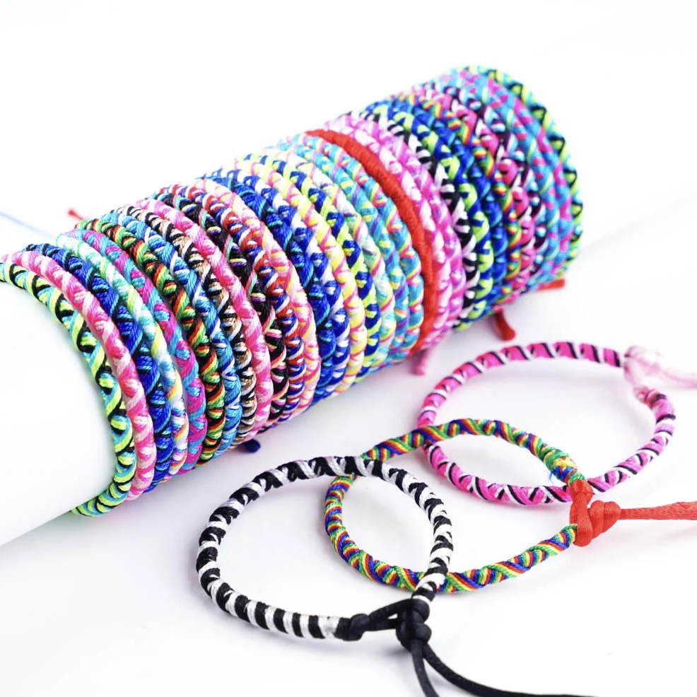 10Pc/Lot Multicolor Vintage Style Friendship Braided Rope Cuff Adjustable Bracelets Wristband Jewelry For Women Men Lovers Gifts