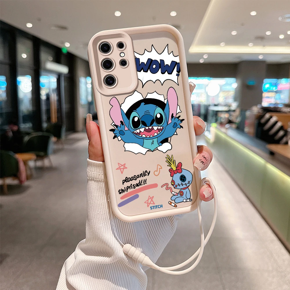 Disneys Stitchs Angel Phone Case For OPPO Reno 2 3 4 5 6 7 7Z 8 8T 10 11 Pro Plus 4G 5G Soft TPU Back Cover With Hand Strap