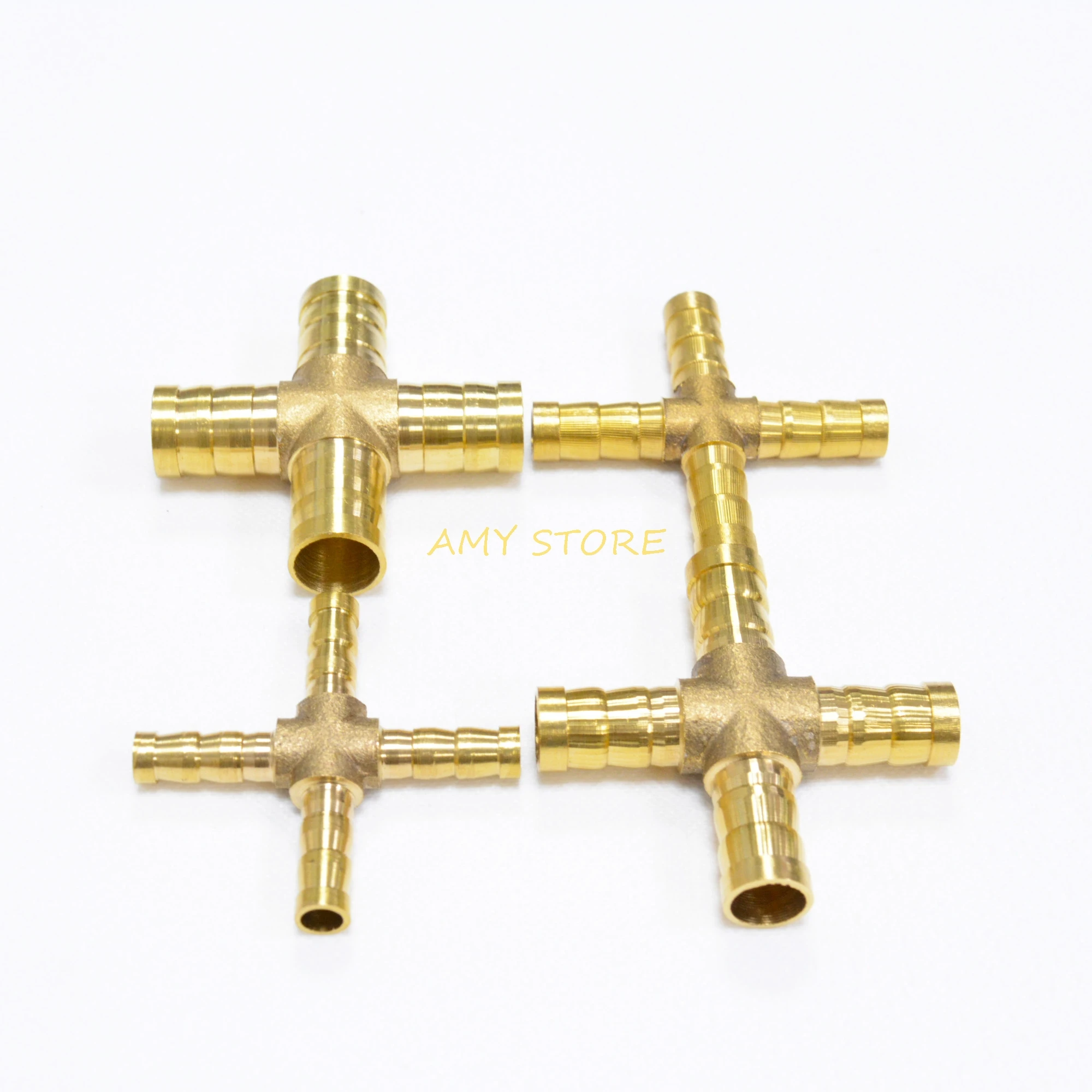 1Pc 6 8 10 12mm Air Tube Hose Barbed Tail 4 Ways Cross Shaped Brass For Air Water Oil Line