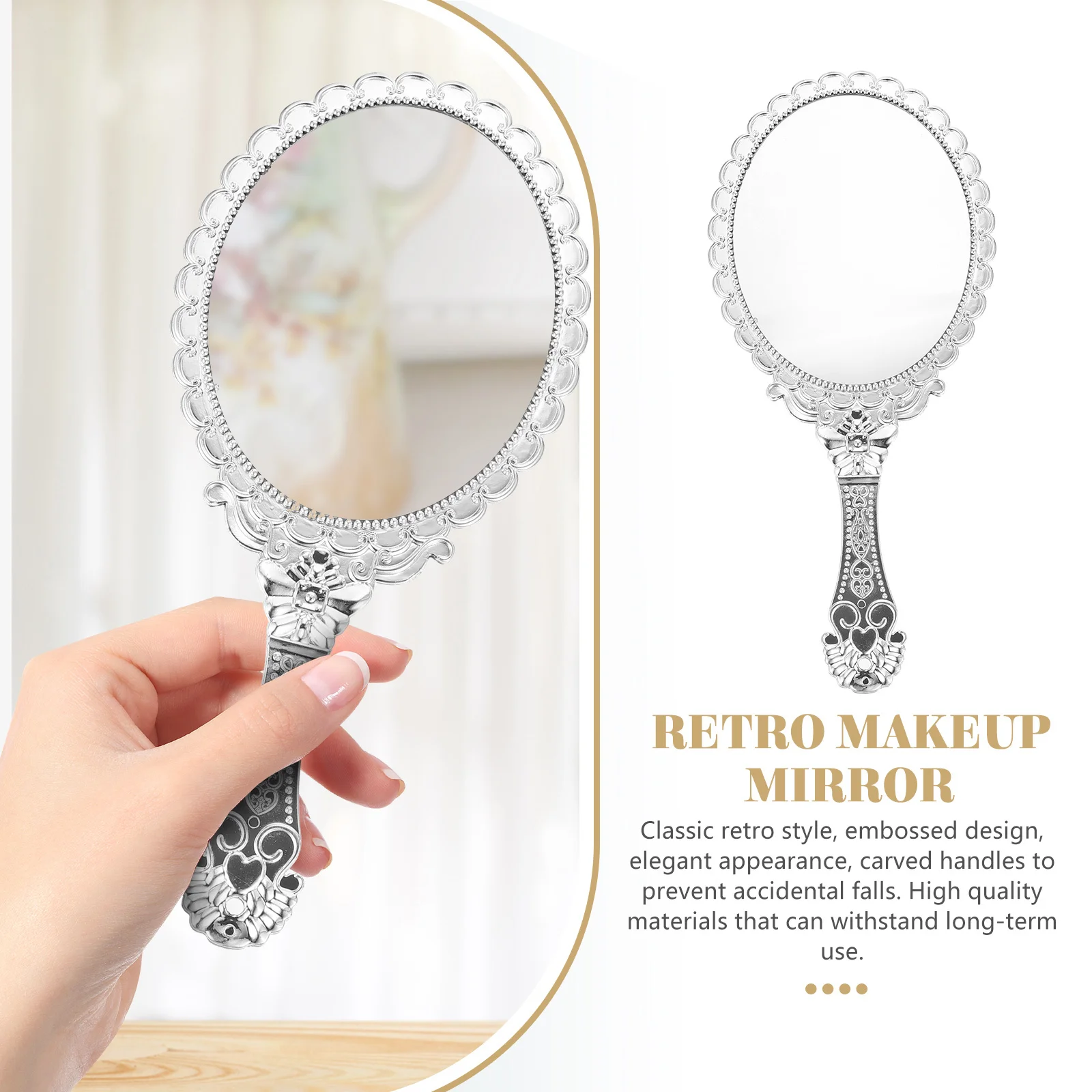 Retro Hand Mirror Portable Vintage Makeup Mirror Carved Handle Prevent Accidental Falls for Women Hand Mirrors with Handle