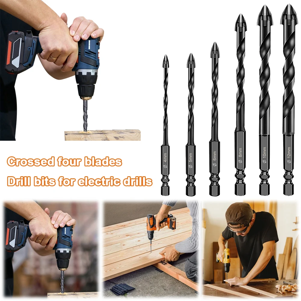 6Pcs Ceramic Tile Drill Bits Carbide Tip Masonry Drill Bits Set Cement Drill Bit Set for Cement Brick Tile Wood Plastic Glass