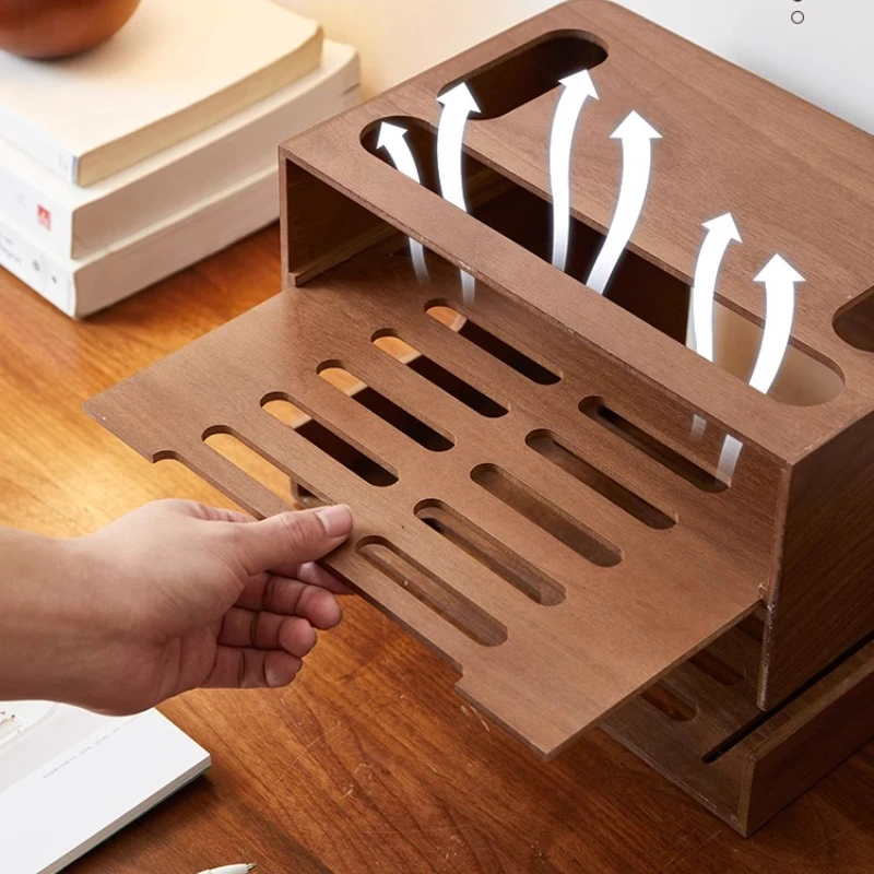 Elegancki organizer na router WiFi, pudełko do przechowywania, uchwyt na gniazdko elektryczne na biurko, porządkujący kable i listwę zasilającą.