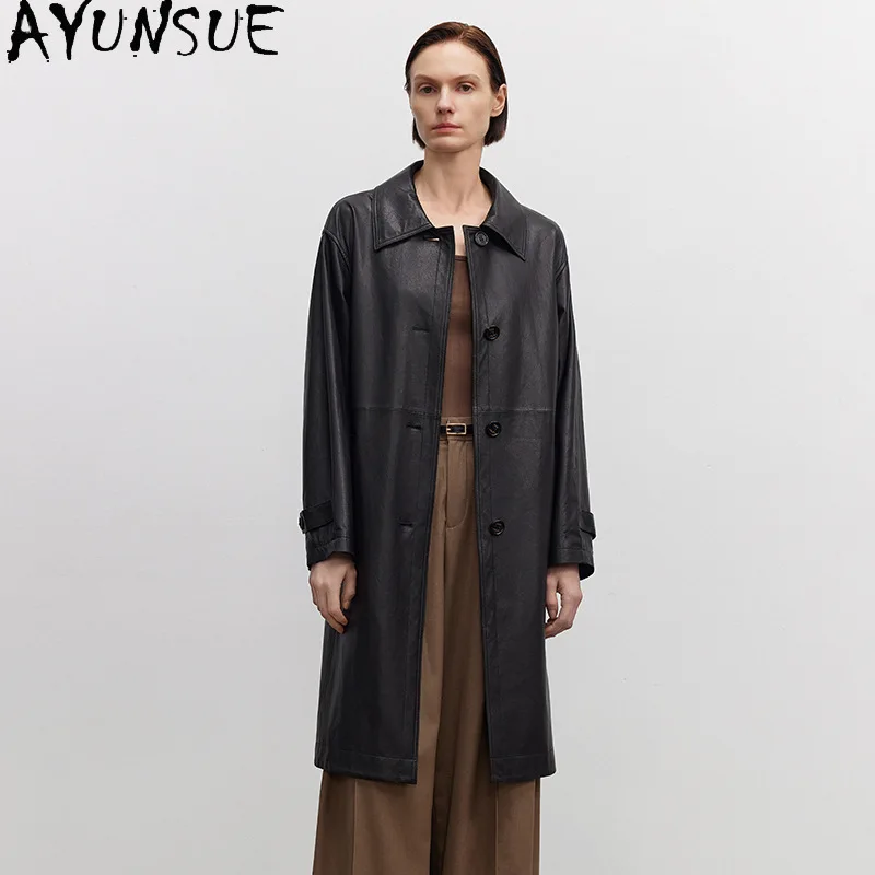 AYUNSUE Vera pelle di pecora Giacca in vera pelle Donna 2025 Trench lungo per le donne Giacche Abiti autunnali Novità in Capispalla