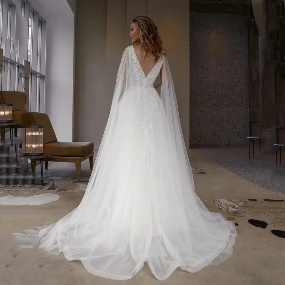 Customized Sexy Chiffon Wedding Dress For Woman Bride Backless Lace Decal Engagement Bride Party Long Robe Bridal Gown