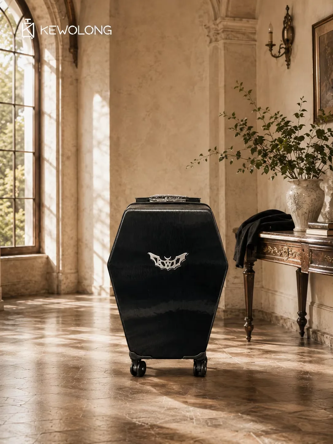 Bat Logo Coffin‑Designed Travel Suitcase Vintage Gothic Hard Shell Luggage 20Inch Carry On Trolley Case Gothic Subculture Trip