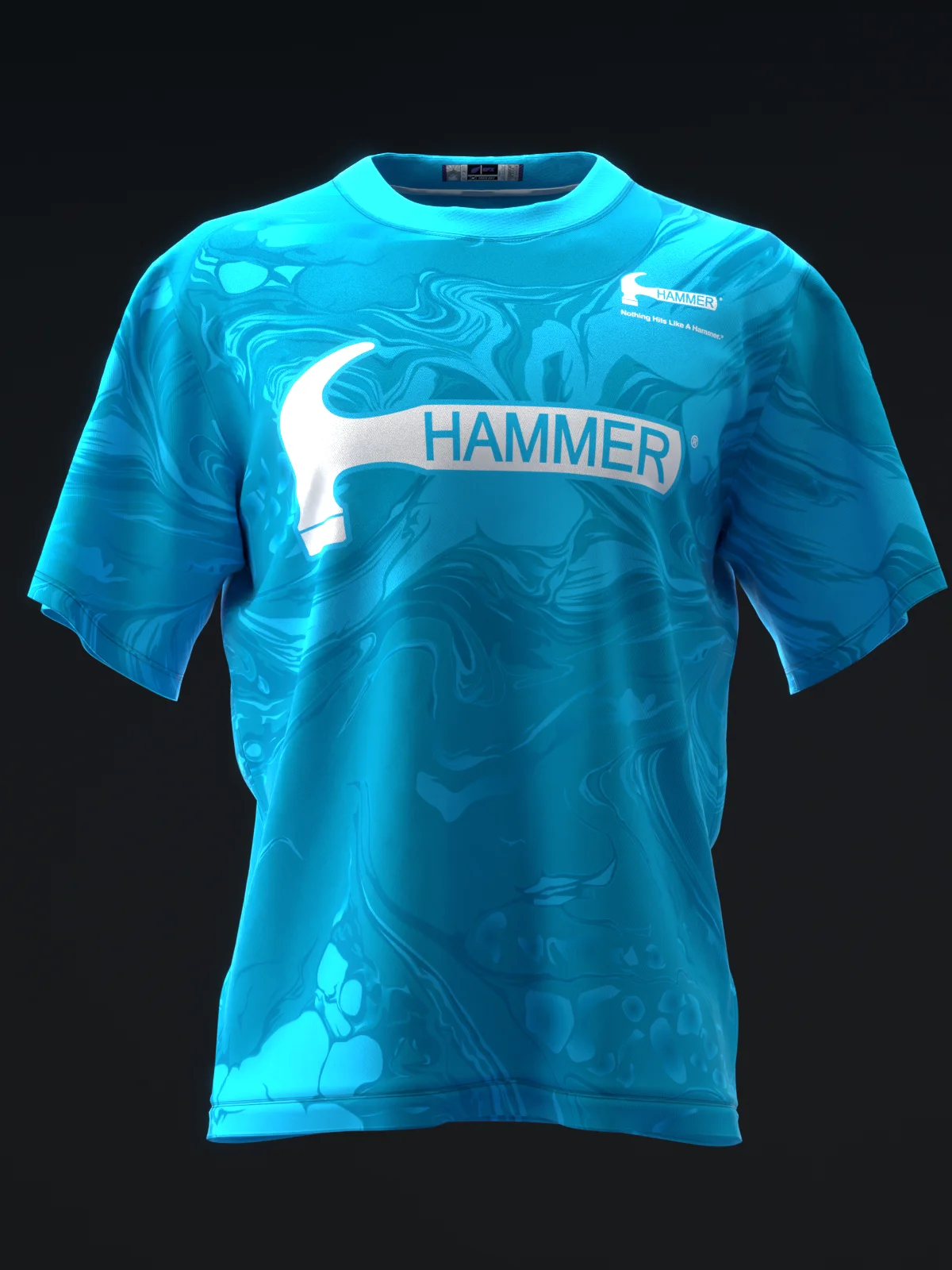 Hammer Bowling Jersey, Blue Fluid Marble Patterned Men's Mesh Short Sleeved Bowling Shirt