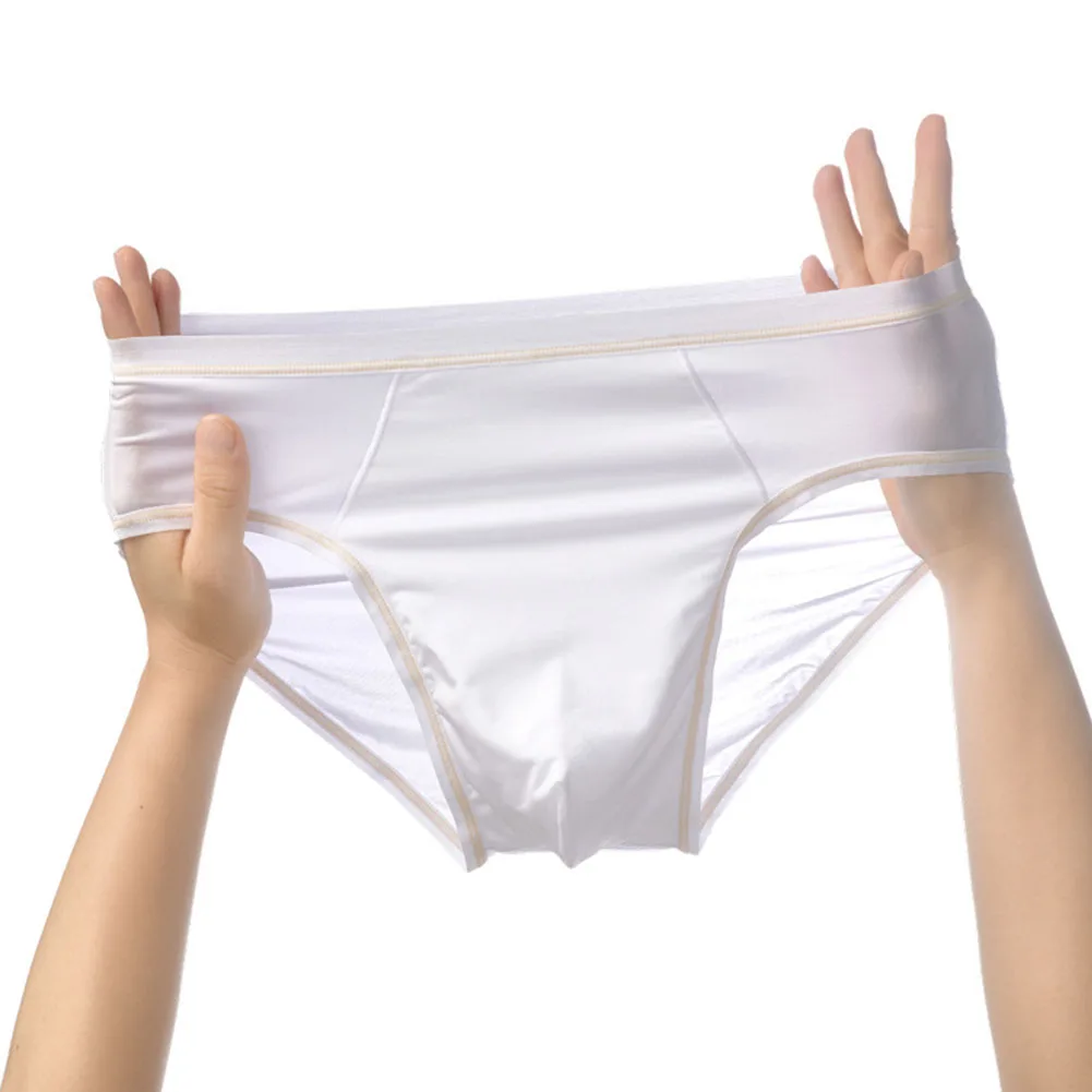 Men Elastic Underwear Ultra-Thin Breathable Ice Silk Briefs Low Waist Underpants  Quick Drying Underwear Solid Color