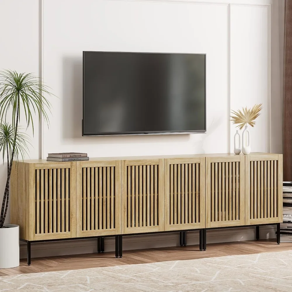 حامل تلفزيون Farmhouse لأجهزة التلفاز حتى 95 بوصة، وحدة تحكم تلفزيون 3 في 1 لمركز الترفيه مع خزائن تخزين وقاعدة معدنية #2