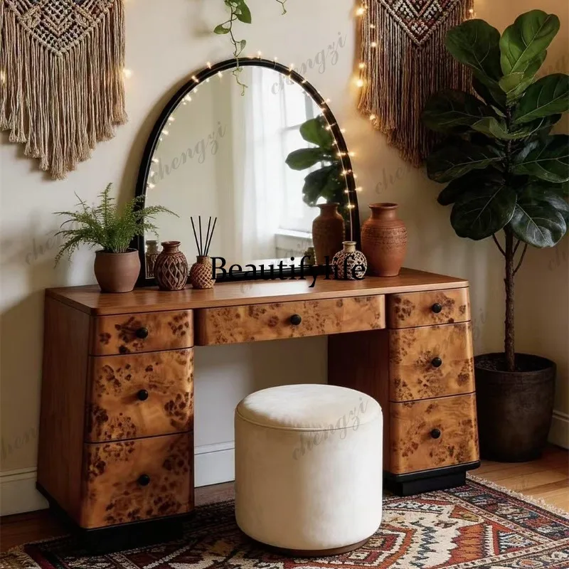Medieval style solid wood bark dresser multi-drawer with chest removable makeup table designer bedroom table