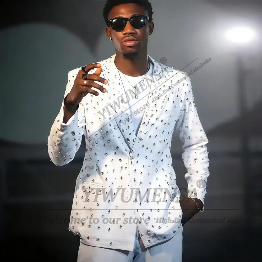 

Exclusive Diamond Beaded Suits Men Single Breasted Jacket Pants 2 Piece Set Groom Formal Party Wedding Tuxedos Prom Blazers 2026