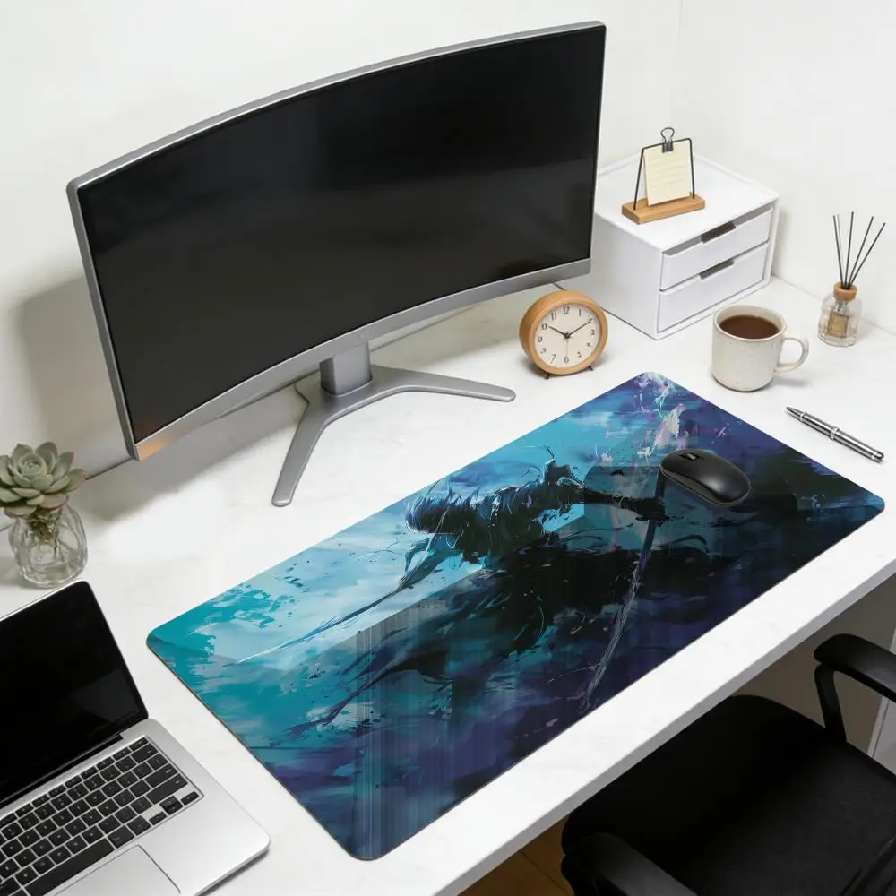Anime Samurai Waterproof Extended Mouse Pad esports mat with non-slip base, ideal for mechanical keyboards & intense gaming