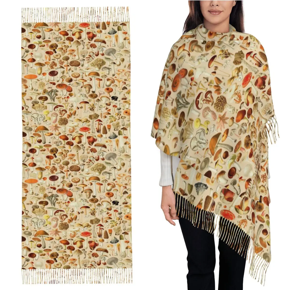 Vintage Mushroom Designs Collection Scarf Tassel Scarves Women Soft Warm Shawls and Wraps Long Fall Winter Shawl Wrap