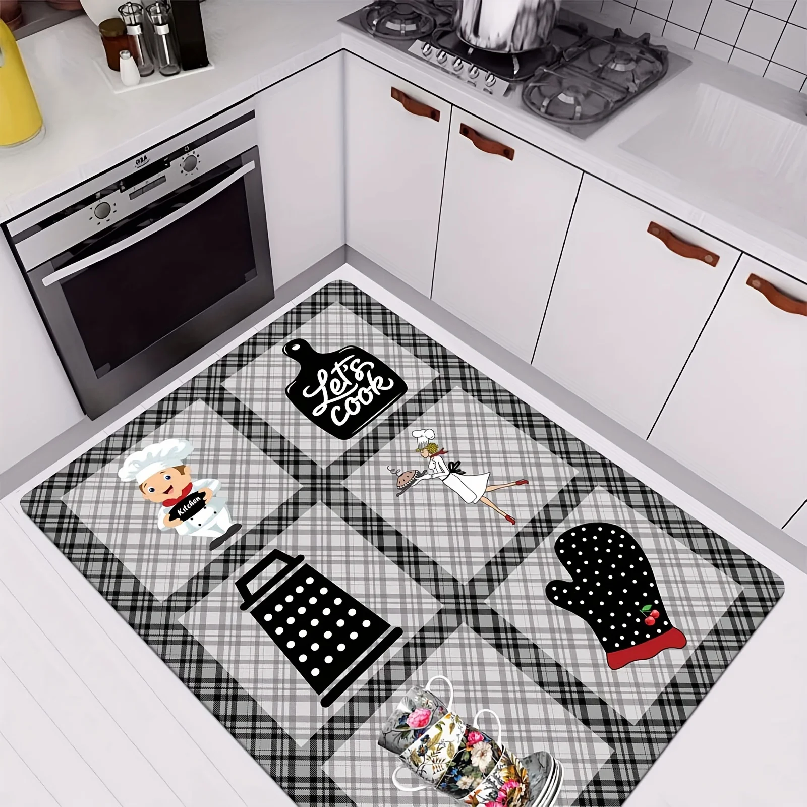 Interesting cooking patterns Flannel-printed floor mats are slip-resistant Suitable living room bedroom terrace garden carpets