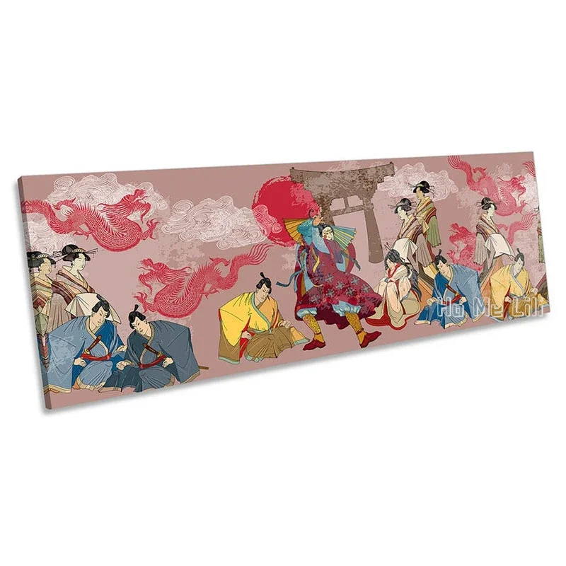 Samurai Geishas Japanese Panorama Canvas Wall Art Print Picture For Living Room Bedroom Home Decor