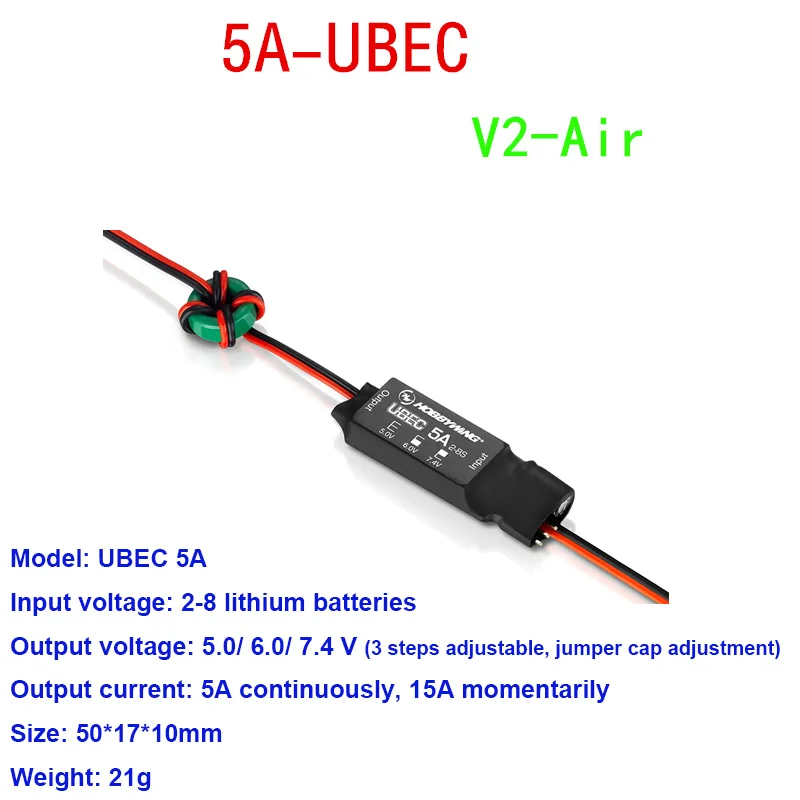 Hobbywing 5A Ubec V2 moduł regulatora wysokiego napięcia powietrza 2-8S 5V 6V 7.4V 5A regulowany BEC dla części do zdalnie sterowanego samochodu