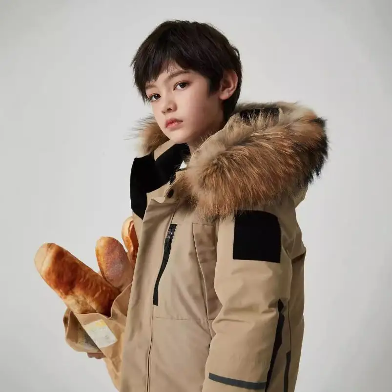 New Down Jacket Winter Real Fur Collar Thicker Jacket Children White Duck Down Fashion Parkas Boys Down Jacket Russia Wz1378